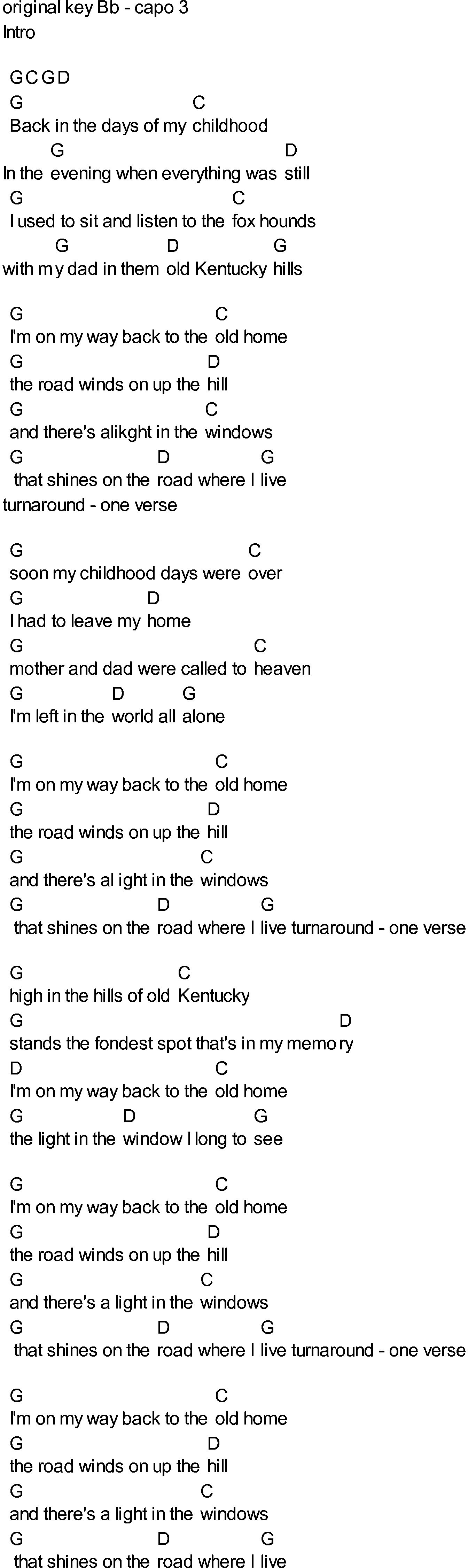 Bluegrass songs with chords - On My Way Back To The Old Home